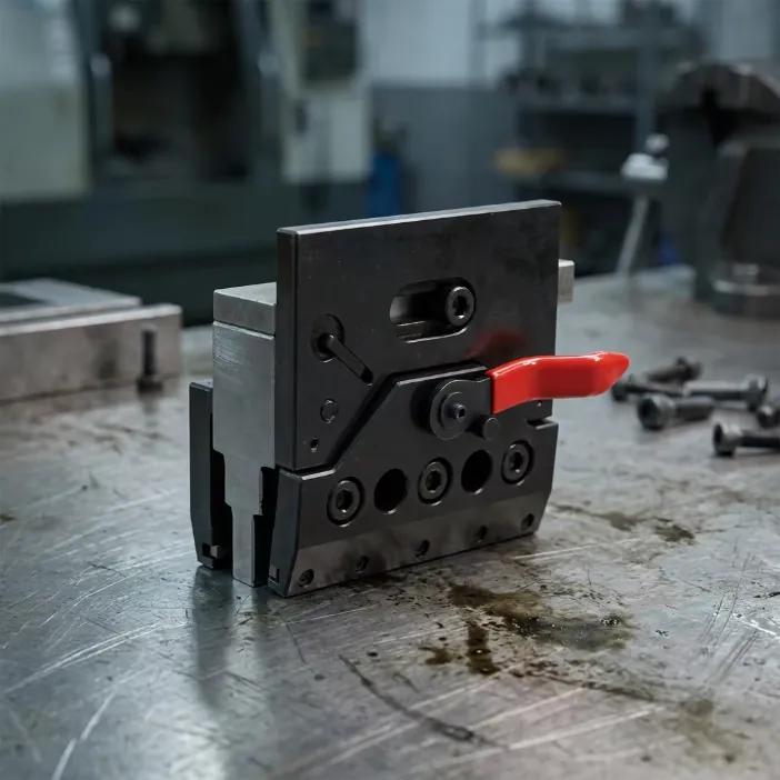 Punch holder clamp assembled on the bench