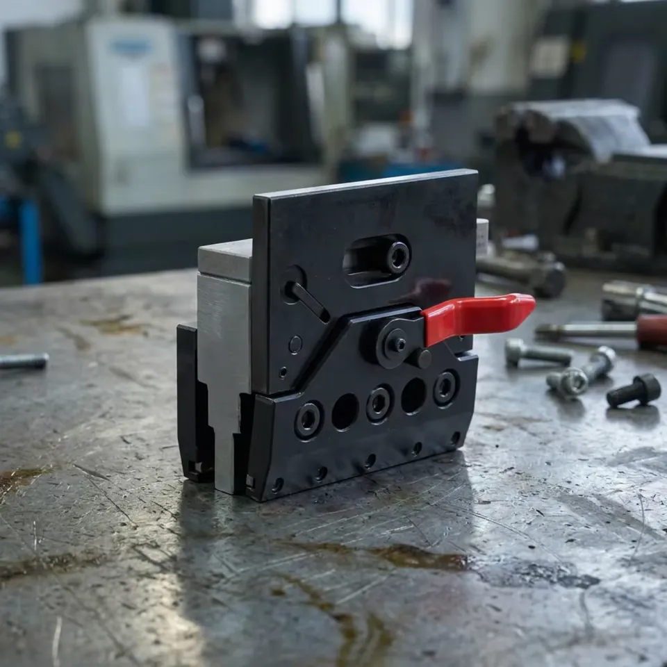 Punch holder clamps laid out on the workshop bench