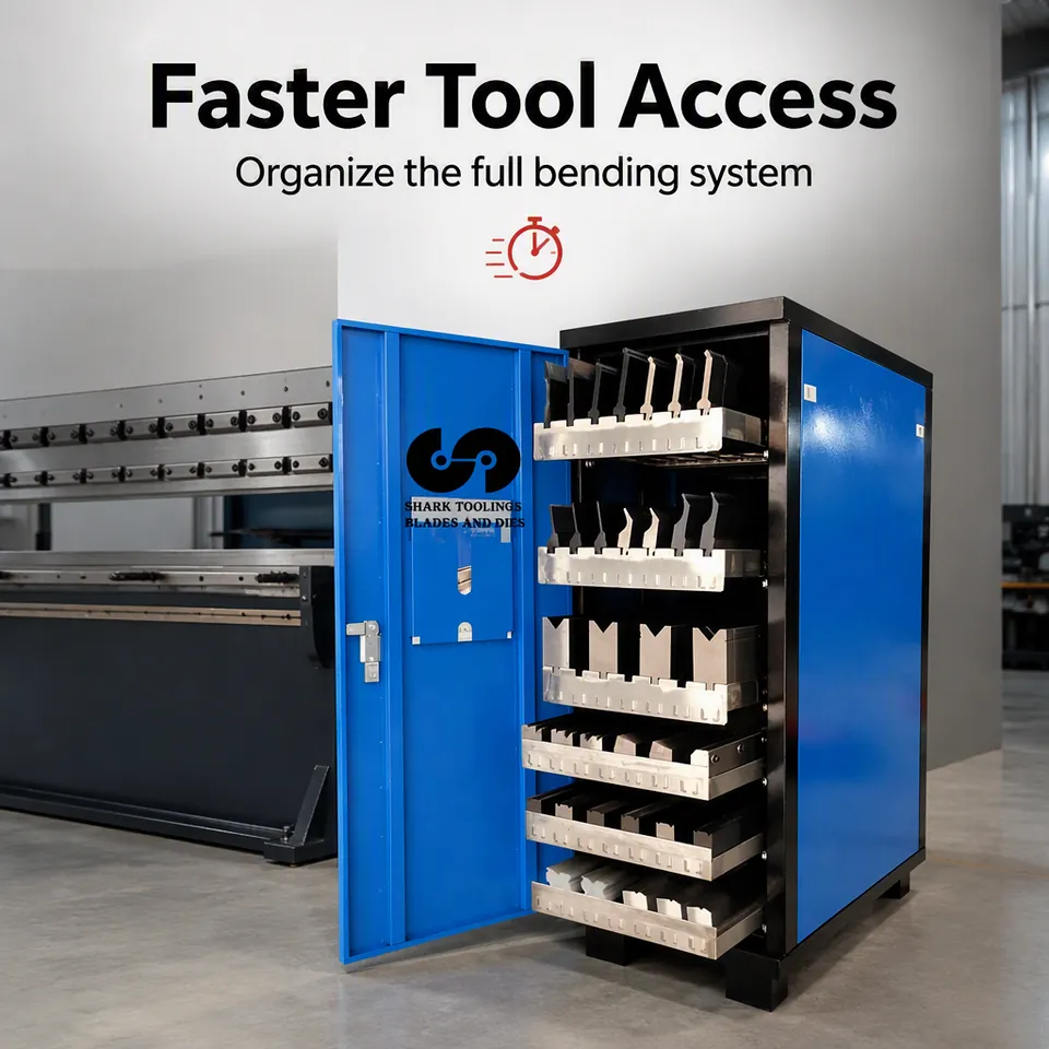 Press brake tooling storage cabinet with card slots